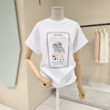 캡소매 레터링 라운드 티셔츠