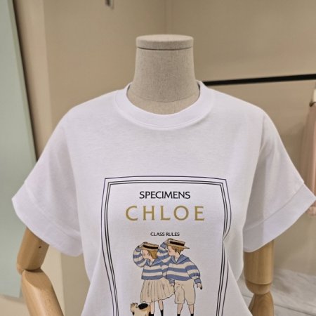 캡소매 레터링 라운드 티셔츠