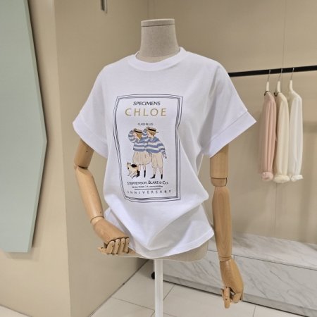 캡소매 레터링 라운드 티셔츠