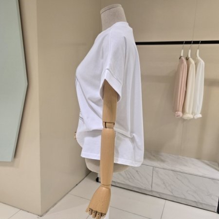 캡소매 레터링 라운드 티셔츠