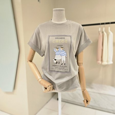 전사 레터링 라운드 티셔츠