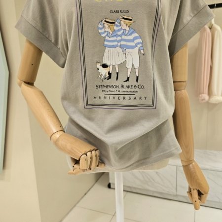 전사 레터링 라운드 티셔츠