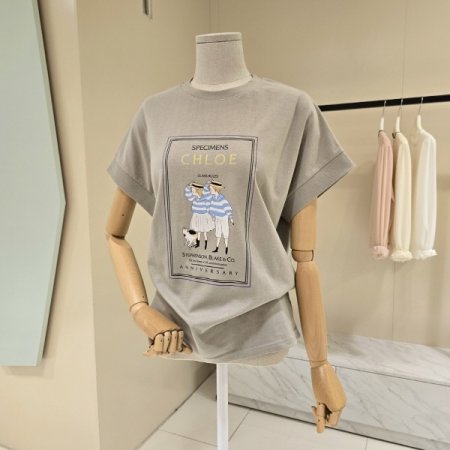 전사 레터링 라운드 티셔츠