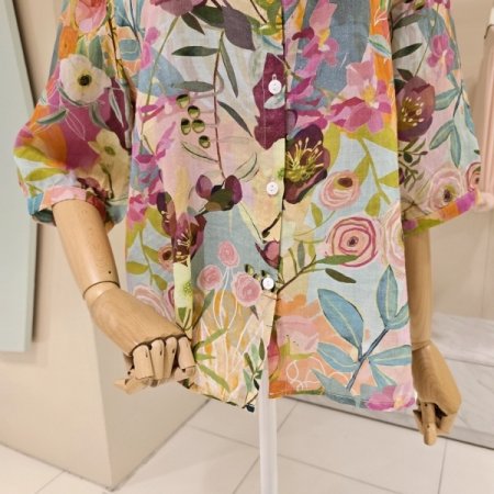 컬러풀 플라워 린넨 셔츠블라우스