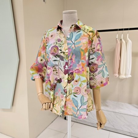 컬러풀 플라워 린넨 셔츠블라우스