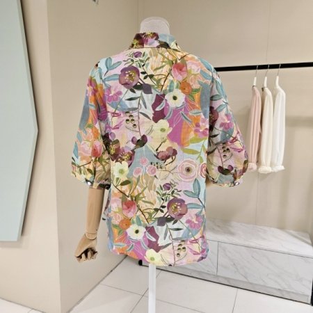 컬러풀 플라워 린넨 셔츠블라우스