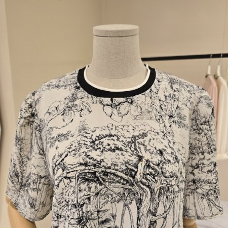 스트링 프린트 라운드 블라우스