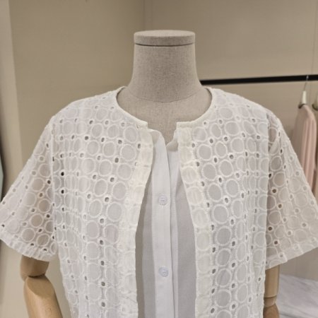 이중펀칭 시폰배색 린넨 블라우스