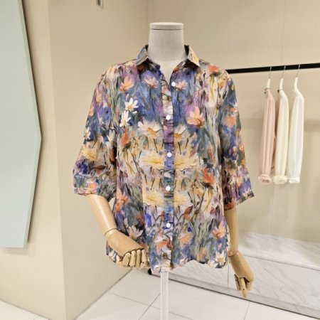 아크릴꽃 린넨 블라우스