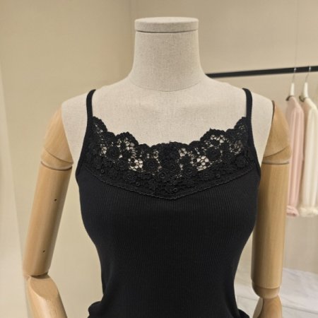 레이스 골지 민소매 티셔츠