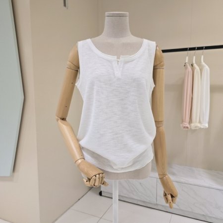 단추 이중 민소매 니트