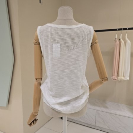 단추 이중 민소매 니트