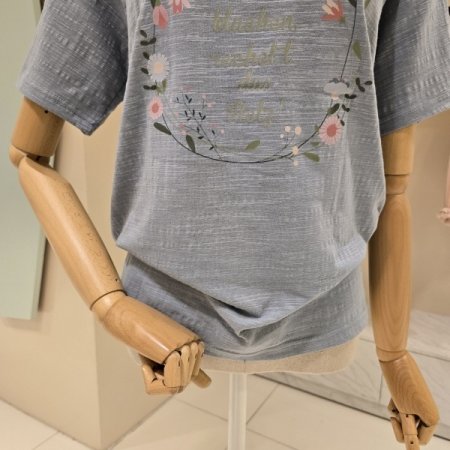 플라워 레터링 라운드 티셔츠