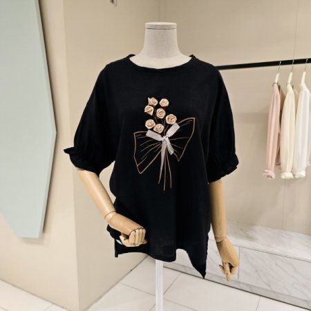 언발기장 로즈리본 라운드티셔츠