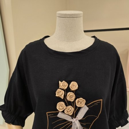 언발기장 로즈리본 라운드티셔츠