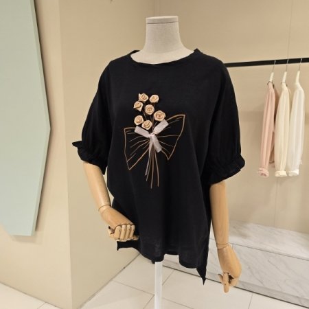 언발기장 로즈리본 라운드티셔츠