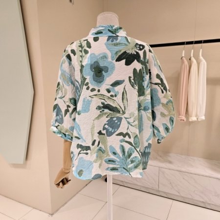 민트 플라워 큐빅 루즈핏 블라우스