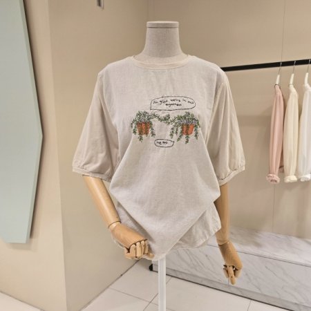 화분 레터링 라운드 티셔츠