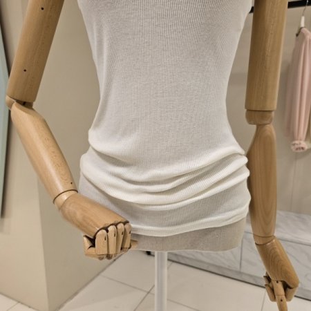 크림 레이스 골지 민소매티셔츠