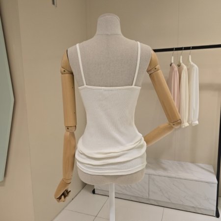 크림 레이스 골지 민소매티셔츠