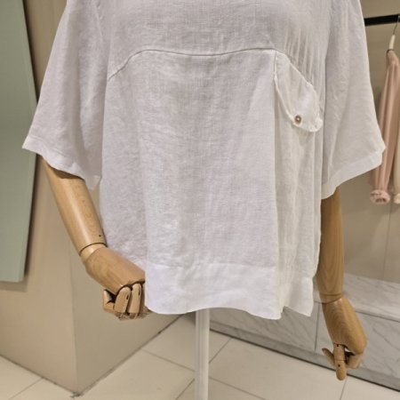 박시핏 포켓 라운드 린넨블라우스