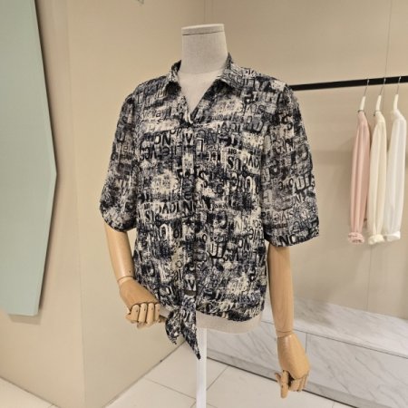 오픈형 프린트 시폰블라우스