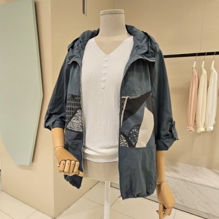 썸머 후드 스트링 집업점퍼