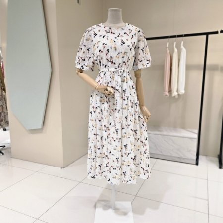 허리스트링 프린트 라운드원피스