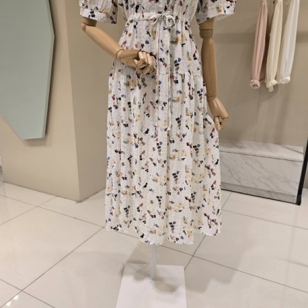 허리스트링 프린트 라운드원피스