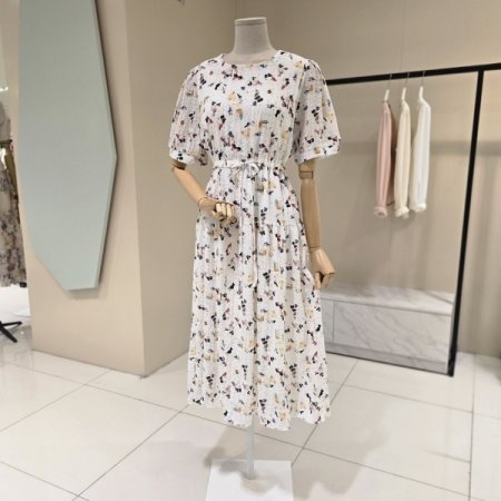 허리스트링 프린트 라운드원피스