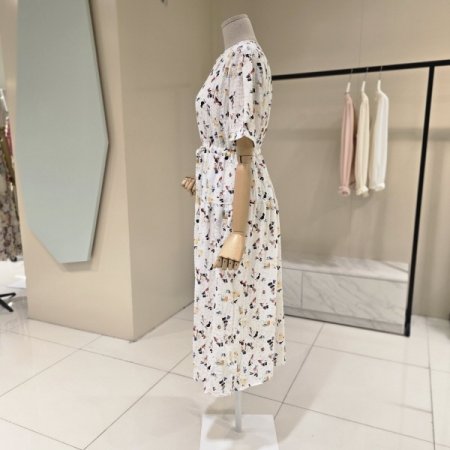 허리스트링 프린트 라운드원피스