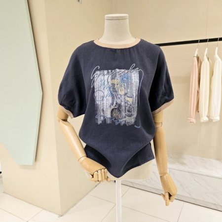 다트소매 라인배색 라운드티셔츠