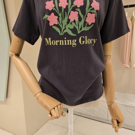 핑크 플라워 라운드 티셔츠