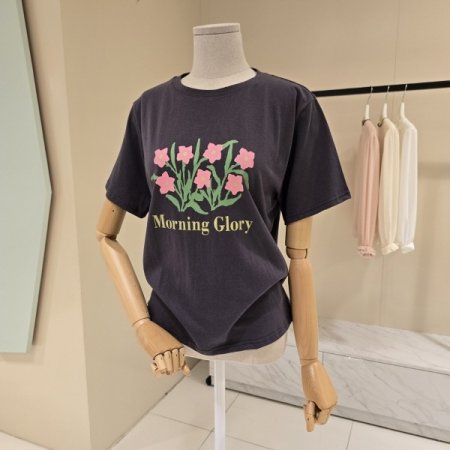 핑크 플라워 라운드 티셔츠