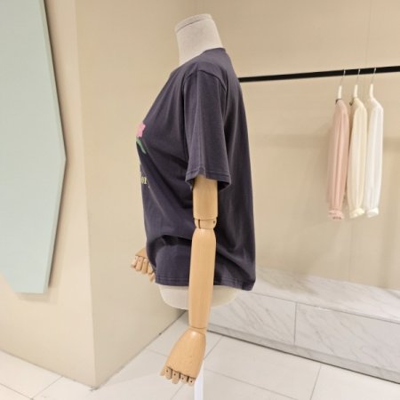 핑크 플라워 라운드 티셔츠