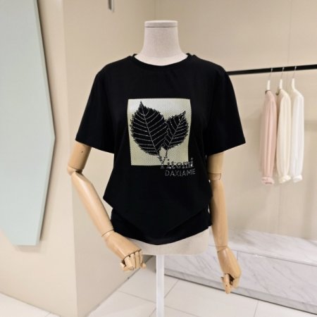 두잎 비즈 디테일 라운드티셔츠