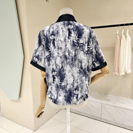 배색 묶음 카라 블라우스