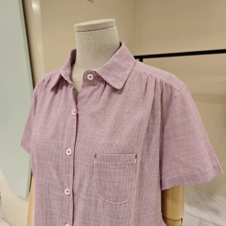 잔줄 셔링 카라블라우스