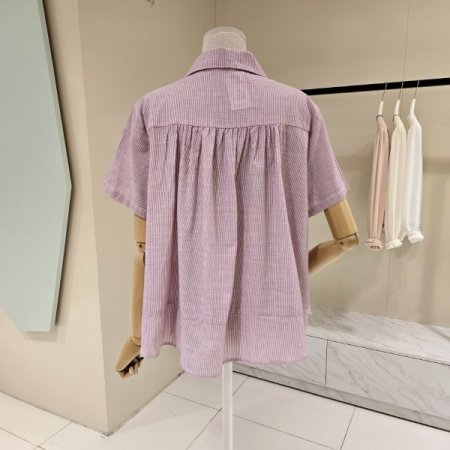 잔줄 셔링 카라블라우스