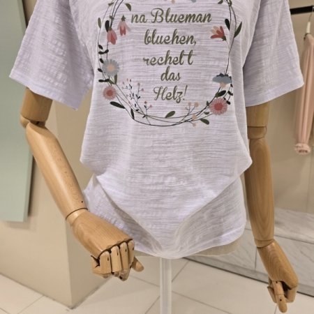 라운드 꽃장식 레터링 티셔츠