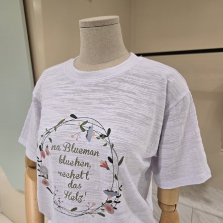 라운드 꽃장식 레터링 티셔츠