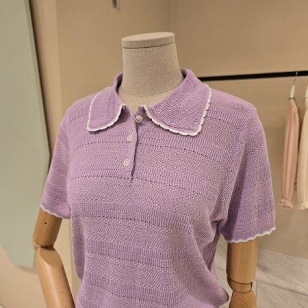 라인배색 펀칭 카라니트