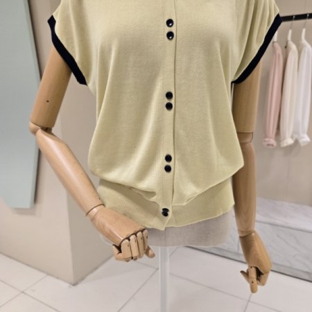 카라 배색 캡소매 니트 가디건