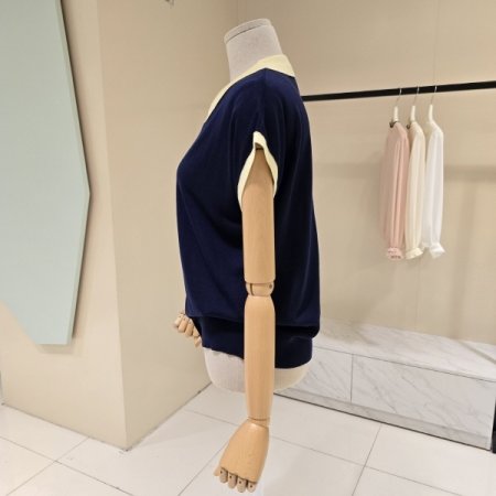 캡소매 카라배색 니트가디건