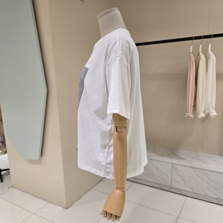 박시핏 꽃비 레터링 라운드티셔츠