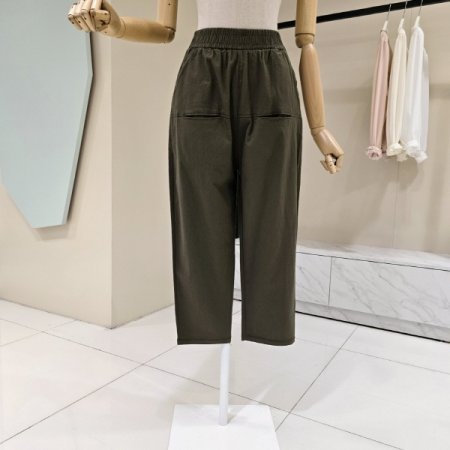 허리밴딩 배기핏 카키팬츠