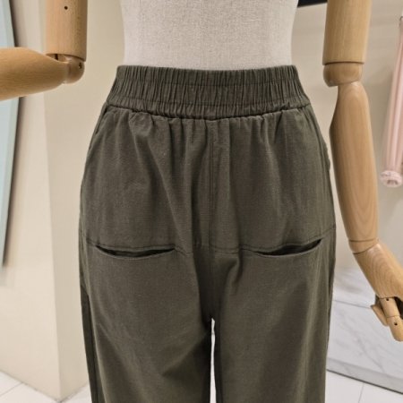 허리밴딩 배기핏 카키팬츠