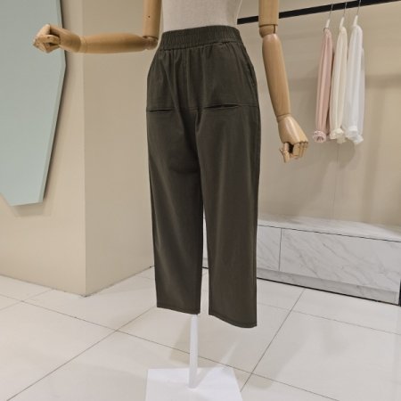 허리밴딩 배기핏 카키팬츠