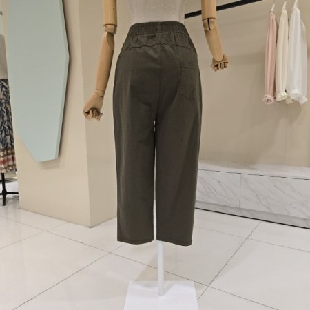 허리밴딩 배기핏 카키팬츠