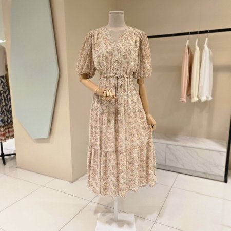 플라워 스트링 브이넥 시폰원피스